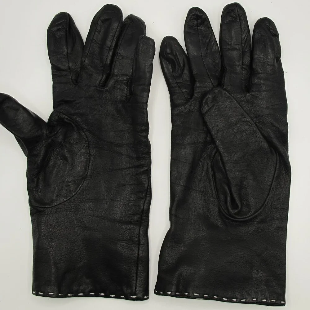 Talbots black leather ladies gloves, silk lined, 7.5